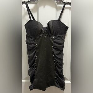 Victoria’s Secret Black Lace Rhinestones & Satin Bustier Mini Dress Size 34B